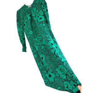 80s VTG Adrianna Papell  Sz 4 S 100% Silk V-Shape Shift Dress 6718 Pouf Sleeves